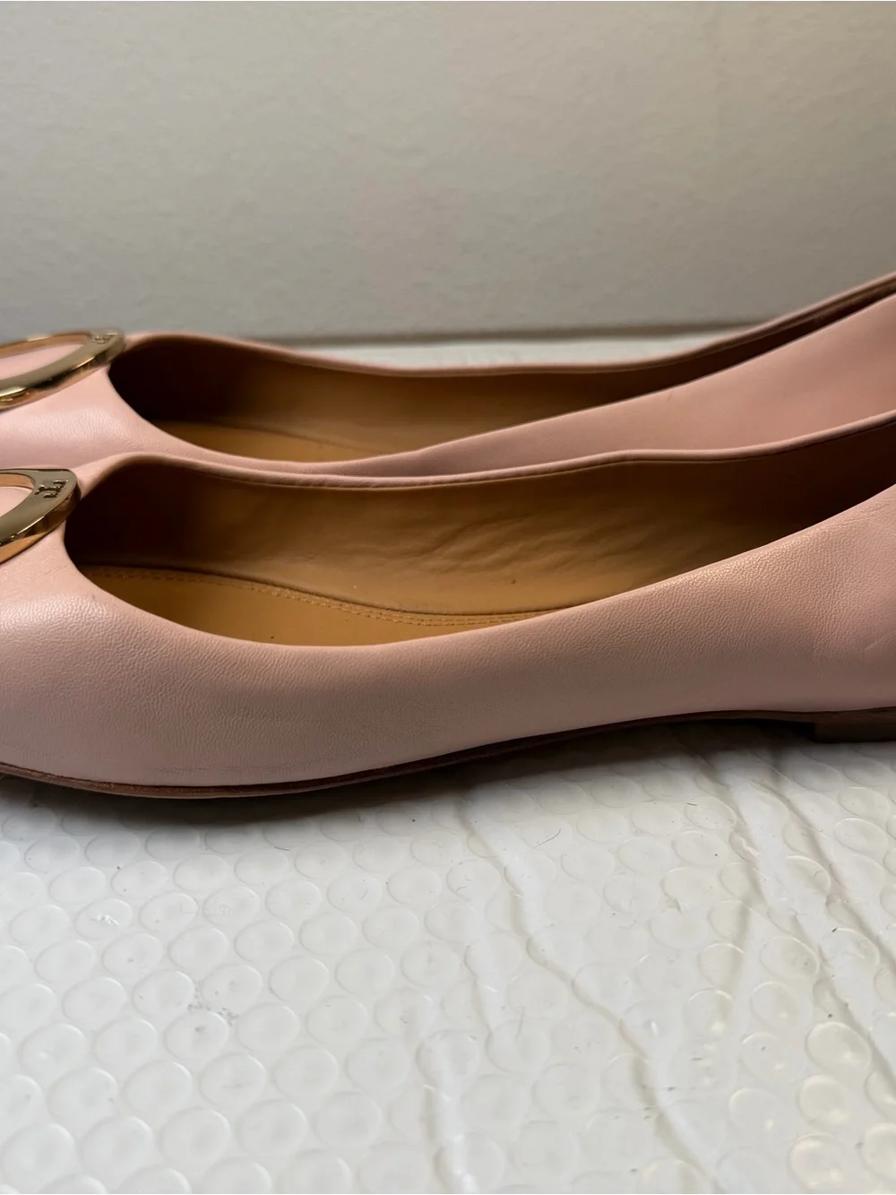 Tory Burch Caterina Ballet Flats Blush Pink Leather Gold Logo Women’s Size 9M